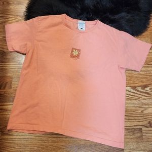 Vintage Columbia 100% Cotton Yellow Flower in Square Graphic T-shirt Size L